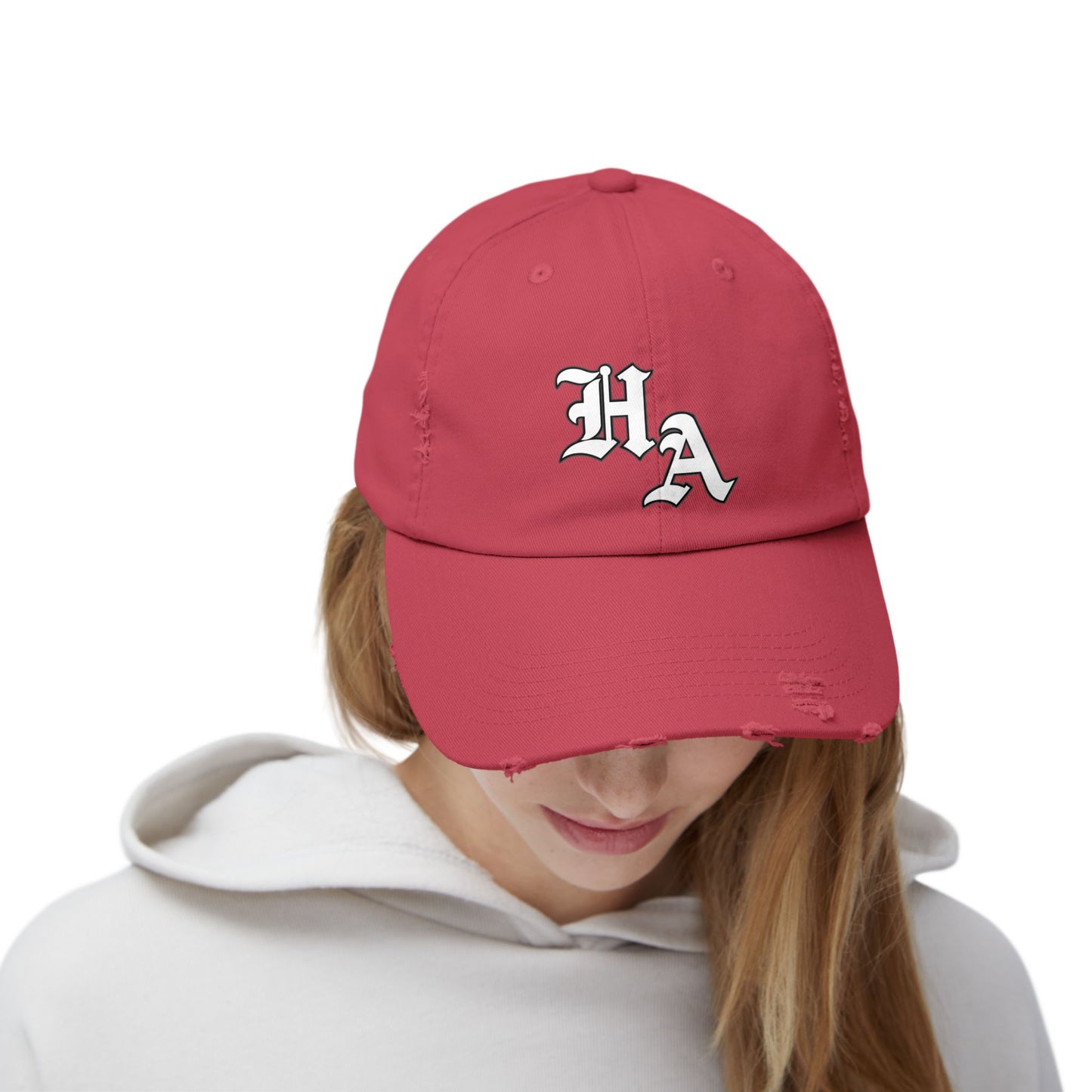 Unisex Distressed Cap - Trendy Casual Hat with HA Design