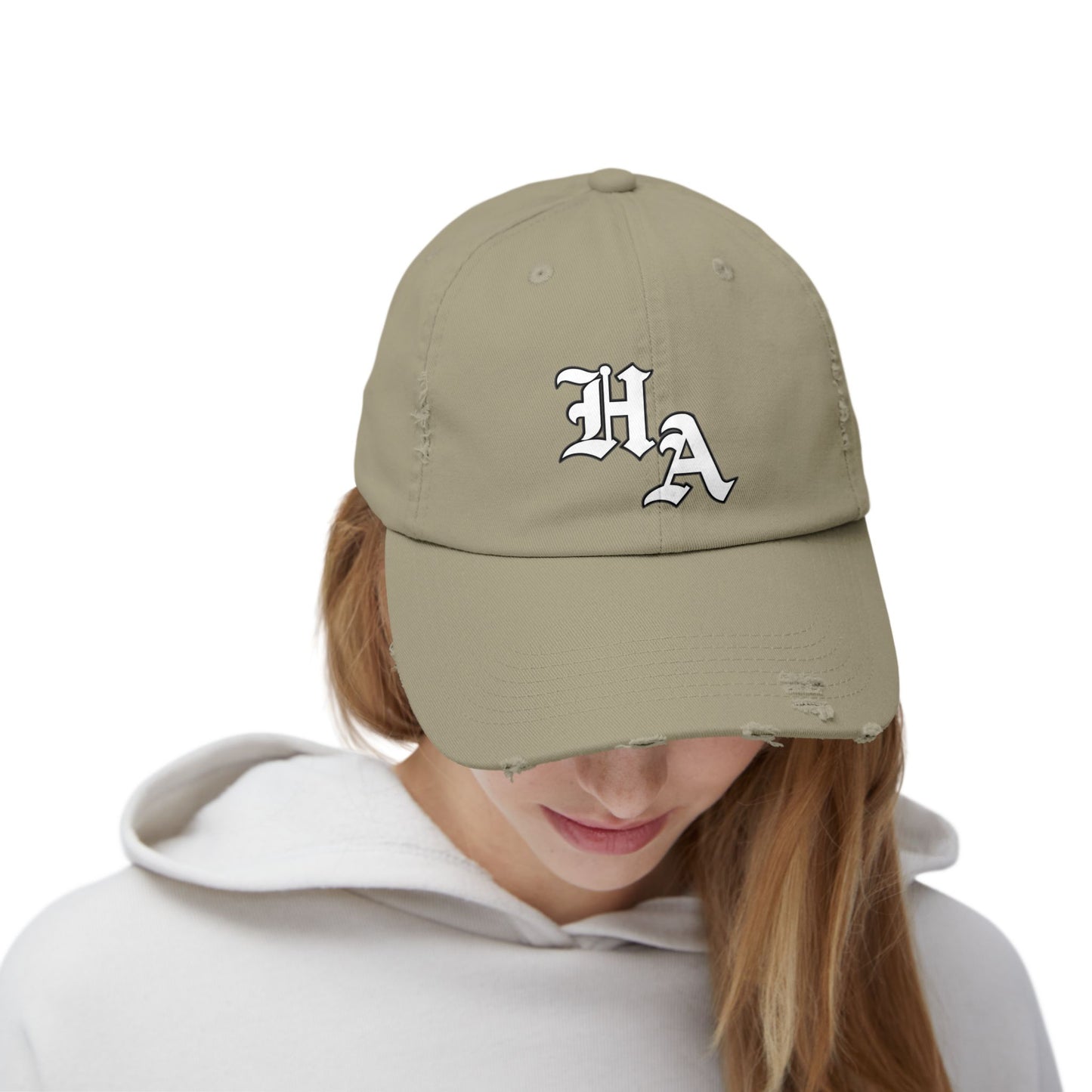 Unisex Distressed Cap - Trendy Casual Hat with HA Design