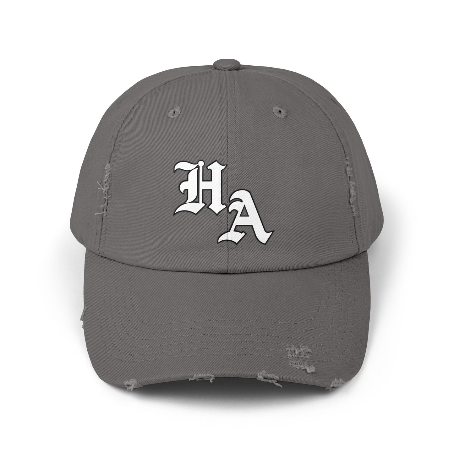 Unisex Distressed Cap - Trendy Casual Hat with HA Design