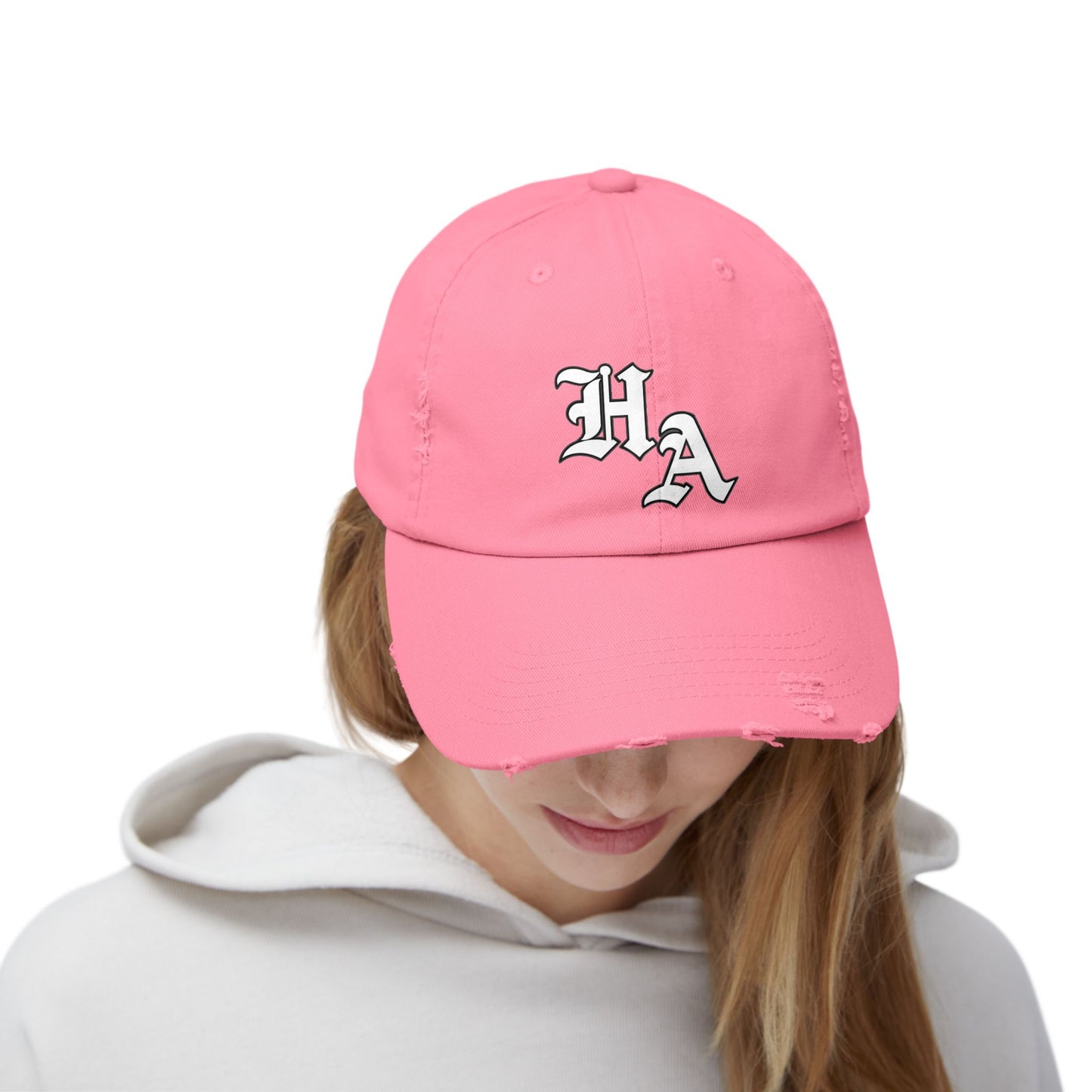 Unisex Distressed Cap - Trendy Casual Hat with HA Design