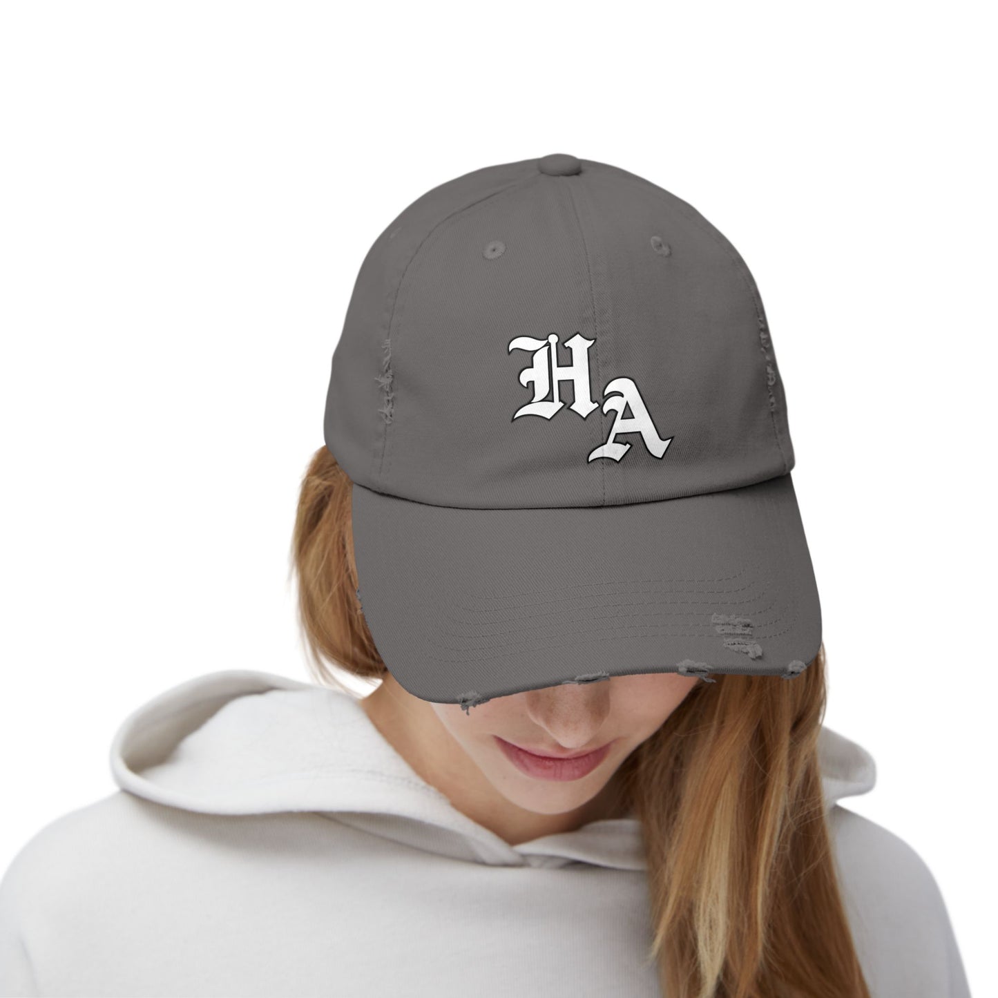 Unisex Distressed Cap - Trendy Casual Hat with HA Design