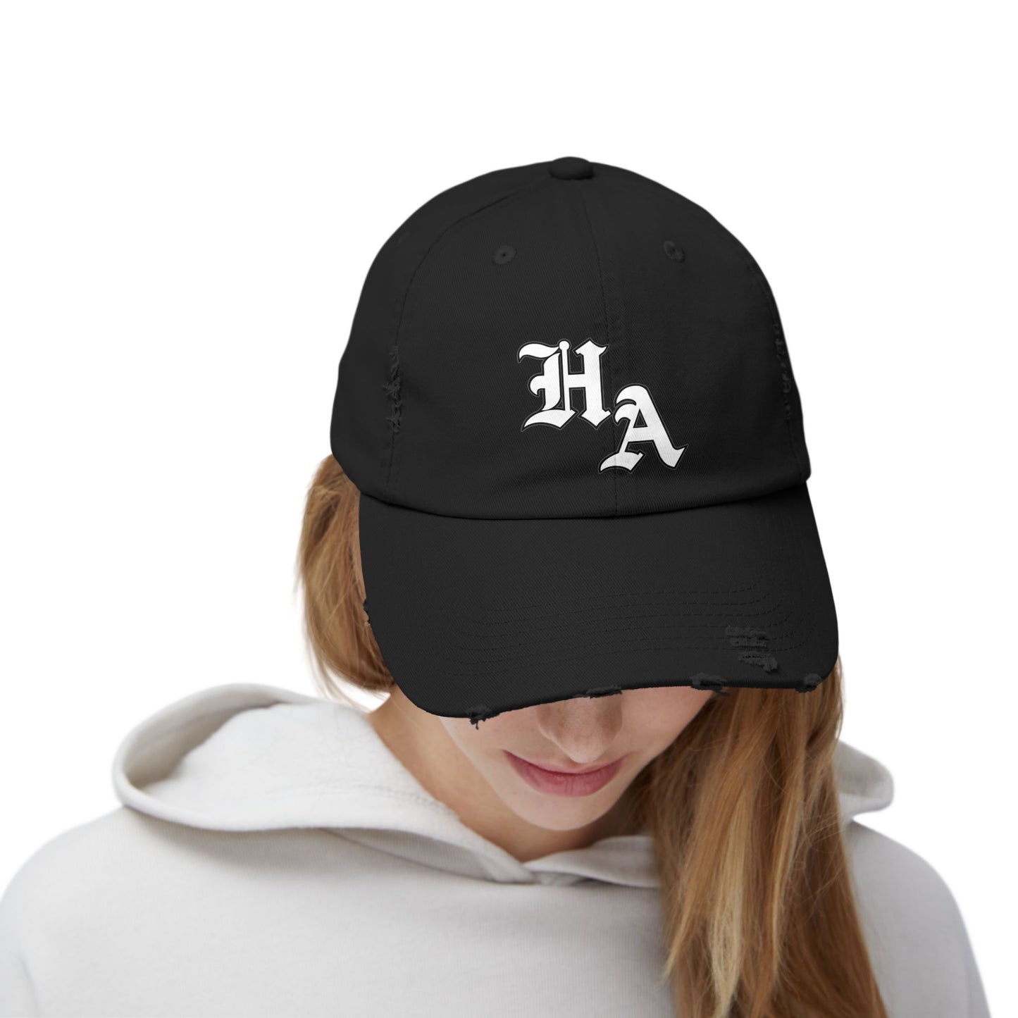 Unisex Distressed Cap - Trendy Casual Hat with HA Design